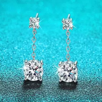 Серьги-капельки с муассанитом цвета D, 2 карата, для женщин, свадебные украшения из стерлингового серебра 925 пробы с сертификатом