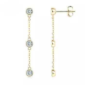 Серьги-капельки с муассанитовой цепочкой для женщин, серебро 925 пробы, настоящий D VVS1, комплект с ободом 3 мм, длинные серьги круглой огранки, аксессуары, ювелирные изделия