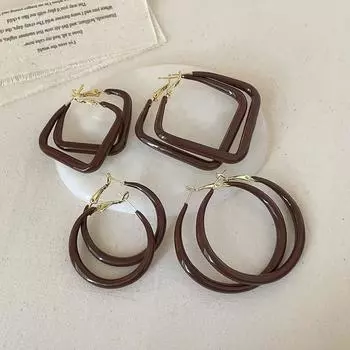 Серьги-капельки в стиле ретро в стиле Гонконга, квадратные и круглые, кофейного цвета, женские, простые, модные, темпераментные, уникальные, универсальные