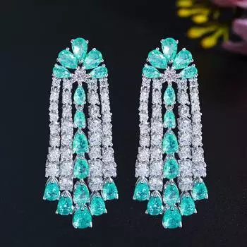 Серьги-капли CMM высокого качества серебряного цвета светло-зеленого цвета с кубическим цирконием светло-зеленый