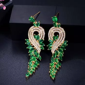 Серьги-капли CMM высокого качества желтого и золотого цвета с кубическим цирконием белый