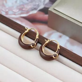 Серьги-капли цвета эмали с двойной глазурью в форме буквы C женские французские ретро-круглые серьги-украшения для ушей от известного бренда, высококачественные, нишевые, с пряжкой 14k бордовый