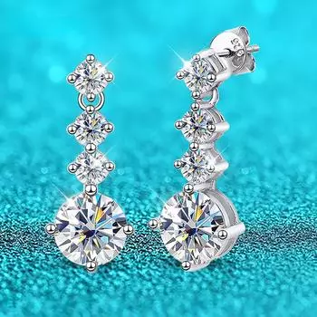 Серьги-капли D Color 2.6CTTW D Color, сертифицированные муассанитовые серьги для женщин, классические свадебные украшения с четырьмя когтями, 100% серебро 925 пробы zircon