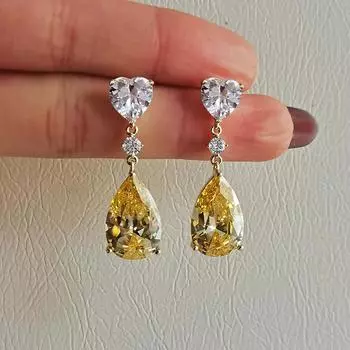 Серьги-капли Huitan Temperament Yellow Pear Cubic Zirconia, роскошные модные женские аксессуары для ушей для помолвки, свадебных украшений