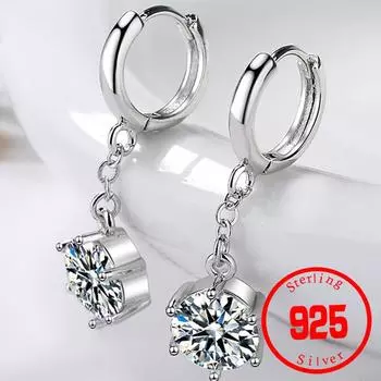 Серьги-капли из белого серебра 925 пробы с муассанитом 2 карата для женщин, сверкающие серьги из циркона, свадебные украшения, серебро 925 пробы серебряный