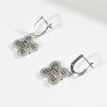 Серьги-капли из четырехлистного клевера из стерлингового серебра 925 пробы с кубическими цирконами серебряный