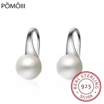 Серьги-капли из чистого серебра 925 пробы, женские круглые серьги с натуральным пресноводным жемчугом, висячие серьги-капли Brincos De Prata