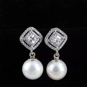 Серьги-капли из цинка с микро-инкрустацией Rongqing, квадратные, 925 пробы, имитация жемчужин, серьги для женщин, свадебные украшения, подарки