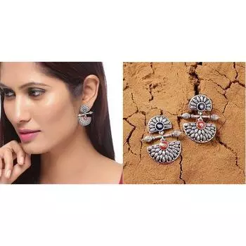 Серьги-капли из латуни и серебра с оксидированным дизайном мандалы, слегка украшенные подвесками для женщин и девочек