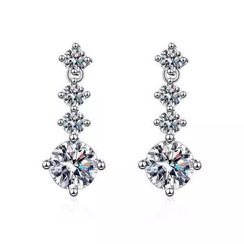 Серьги-капли из настоящего муассанита D цвета 2,6 карата для женщин, 100% стерлингового серебра 925 пробы, висячая подвеска, роскошные ювелирные изделия с четырьмя бриллиантами, подарок 1.3CT and 1.3CT