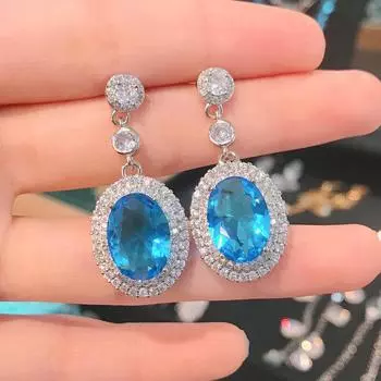 Серьги-капли из настоящего серебра 925 пробы с сапфиром для женщин Aretes De Mujer, ювелирные изделия с топазом, серьги с драгоценными камнями для женщин, Orecchini синий