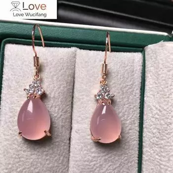 Серьги-капли из натурального нефрита, розового, зеленого, красного халцедона, нефрита, для женщин, розовое золото, серебро 925 пробы, ювелирные изделия зелёный