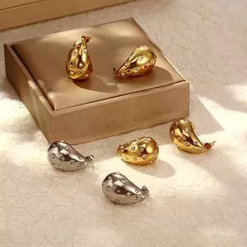 Серьги-капли из нержавеющей стали с бриллиантами, позолоченные 18 карат, изысканные, легкие, роскошные женские серьги 18K