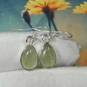 Серьги-капли из пренита, серебряные, 925 пробы, подвесные серьги в подарок