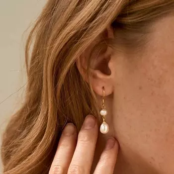 Серьги-капли из пресноводного жемчуга Свадебные серьги Серьги для невесты Золотые жемчужные серьги