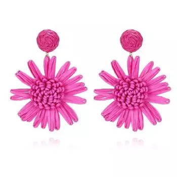 Серьги-капли из рафии, преувеличенные богемные серьги с хризантемой, женские серьги-капли оранжевый