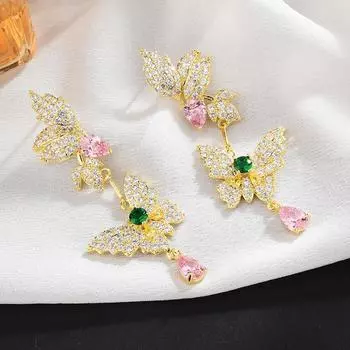 Серьги-капли из серебра 925 пробы с иглами, модные индивидуальные серьги-капли с бабочками для девочек, блестящие циркониевые изысканные ювелирные изделия, аксессуары для вечеринок