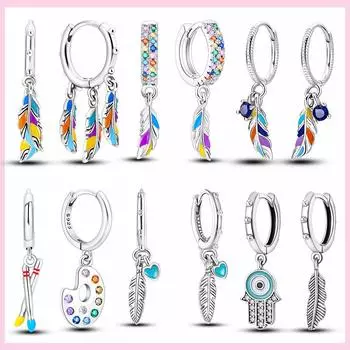 Серьги-капли из серебра 925 пробы с разноцветными перьями «Ловец снов» в богемном стиле, асимметрия, висячие серьги, оригинальные свадебные украшения для женщин белый