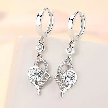 Серьги-капли из серебра 925 пробы с надписью «Принцесса» и кристаллами в форме сердца для женщин, модные ювелирные изделия, подарок для девочек, новинка бронзовый