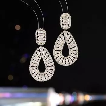 Серьги-капли из серебра 925 пробы с иглами из тяжелой промышленности, модные женские серьги-капли из легкого металла класса люкс с полыми инкрустациями и супер-флеш-цирконом серебряный