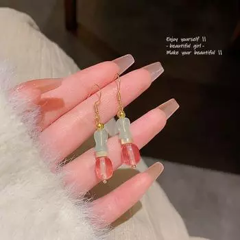 Серьги-капли из серебра 925 пробы с арбузно-красными иглами: Модный китайский ретро-стиль Гонконга для универсальной женской элегантности A1291 золотой