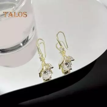 Серьги-капли из сплава со стразами для женщин и девочек, золотые легкие ювелирные изделия, неаллергенные висячие серьги для свиданий, банкетов, танцевальных вечеринок золотистый