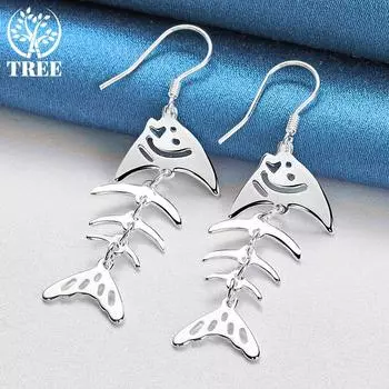 Серьги-капли из стерлингового серебра 925 пробы с рыбьей костью для женщин и мужчин, свадебные и помолвочные модные украшения