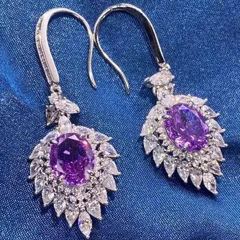 Серьги-капли из стерлингового серебра 925 пробы с дробленым льдом, овальные 13 карат, аметист, муассанит, драгоценный камень, ювелирные изделия