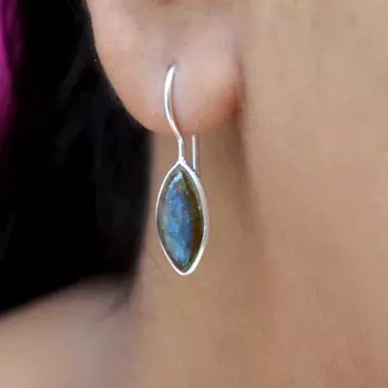 Серьги-капли из стерлингового серебра 925 пробы с лабрадором, серьги-подвески ручной работы с драгоценными камнями серый