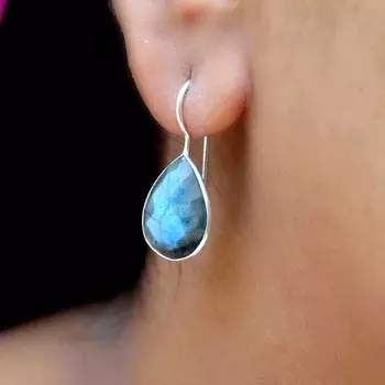 Серьги-капли из стерлингового серебра 925 пробы с лабрадором, серьги-подвески ручной работы с драгоценными камнями серый