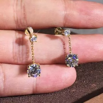 Серьги-капли из стерлингового серебра 925 пробы, цепочка с кисточками и цирконами, серьги-капли для женщин и девочек, элегантные корейские украшения для свадебной вечеринки Eh1811 золотой