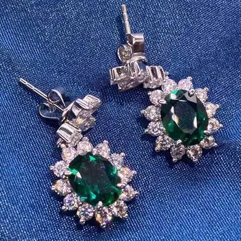 Серьги-капли из стерлингового серебра 925 пробы с измельченным льдом, овальные 7 * 9 мм, изумруд, муассанит, натуральные камни, ювелирные украшения