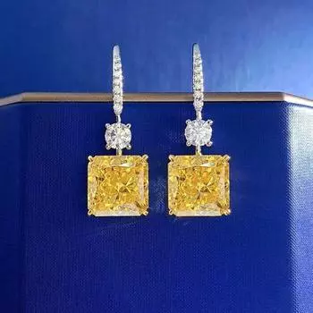 Серьги-капли из стерлингового серебра 925 пробы с дробленым льдом, 6 карат, желтый сапфир, синтетический муассанит, серьги-капли для женщин, подарок