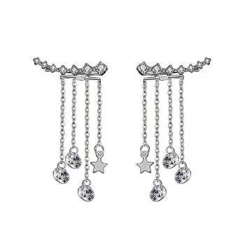 Серьги-капли из стерлингового серебра 925 пробы, цепочка с кисточками, хрустальные бусины, звезды, серьги-капли для женщин и девочек, элегантные ювелирные изделия для свадебной вечеринки, Eh1387 серебряный