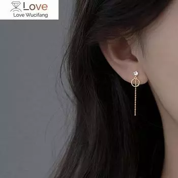 Серьги-капли из стерлингового серебра 925 пробы с круглыми бусинами и асимметричной цепочкой для женщин и девушек, элегантные корейские украшения на свадьбу золотой