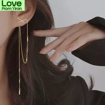 Серьги-капли из стерлингового серебра 925 пробы с крестом и кисточкой для женщин, длинные серьги-цепочки с цирконием, ювелирные изделия