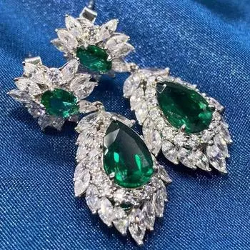 Серьги-капли из стерлингового серебра 925 пробы с дробленым льдом огранки «груша» 4 карата, культивированный изумруд, муассанит, новые ювелирные изделия белого золота