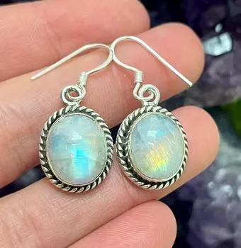 Серьги-капли из стерлингового серебра с лунным камнем в форме овальной веревки, женская энергия, камень июня, серьги с кристаллами 925 пробы, коронная чакра, бохо, Free Size белый