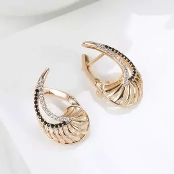 Серьги-капли из золота, симметричные, черно-белые, с цирконием, для женщин, невесты, свадебные украшения, модный подарок золотой