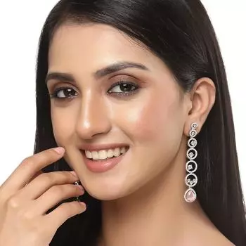 Серьги-капли круглой формы с оксидированными посеребренными американскими бриллиантами для девочек и женщин