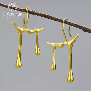 Серьги-капли Lotus Fun Honey Drops асимметричного дизайна, настоящие серьги из стерлингового серебра 925 пробы, золотые серьги 18 карат для женщин, ювелирные изделия ручной работы