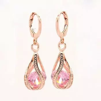 Серьги-капли модные женские серьги-капли из розового золота с пирсингом, висячие серьги со стразами, ювелирные изделия белый