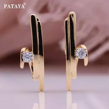 Серьги-капли PATAYA с геометрической абстракцией и розовым золотом, белые серьги с искусственным цирконом в стиле хип-хоп