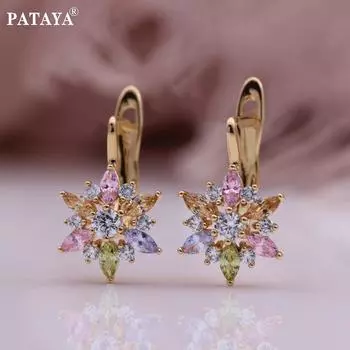 Серьги-капли PATAYA с микровосковой инкрустацией, четыре цвета, цветочный стиль, серьги из искусственного циркона цвета розового золота розовый