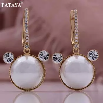 Серьги-капли PATAYA с жемчугом и интерфейсом, белый искусственный циркон, цвет розового золота, животные