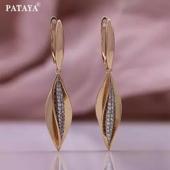 Серьги-капли PATAYA в форме листьев с белым искусственным цирконом, итальянское мастерство, серьги-подвески