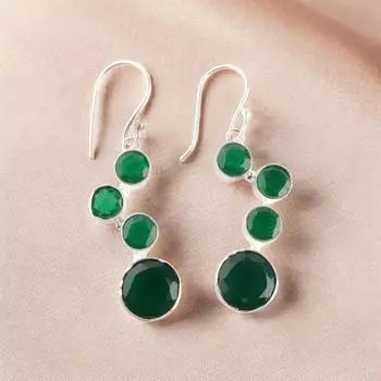 Серьги-капли/подвески из зеленого оникса Серебро 925 пробы Ручная работа Ювелирные изделия из драгоценных камней EE-161-14