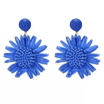 Серьги-капли Преувеличенные богемные серьги Женские серьги-капли с хризантемой и рафией оранжевый