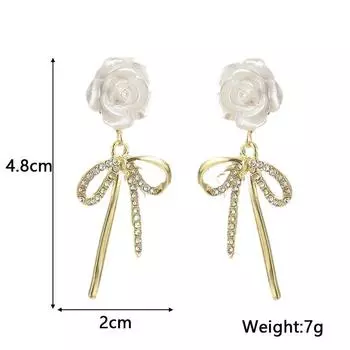 Серьги-капли с бантом из белого камелиевого кристалла для женщин, преувеличенные новые модные украшения для вечеринок