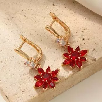 Серьги-капли с цветком из синтетического циркона для женщин 2025 Новая мода Свадебная вечеринка Серьги Ювелирные аксессуары Подарки красный
